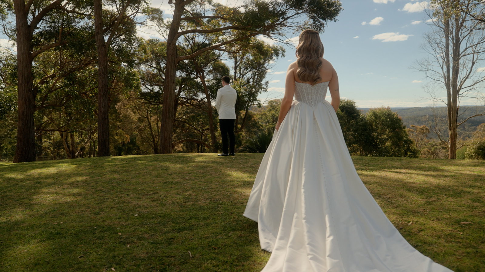 Still from Reannon and Kieran's wedding film at Caoura Cliffs, Tallong