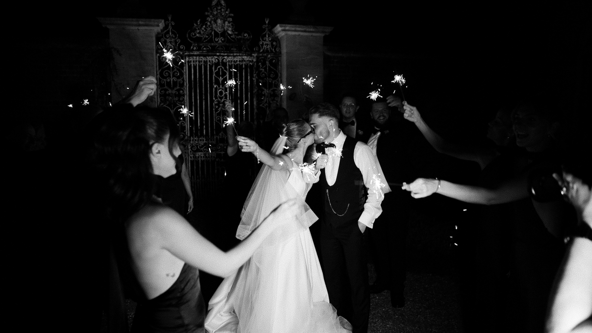 Ellie and Liam on their wedding day at Easthampstead Park
