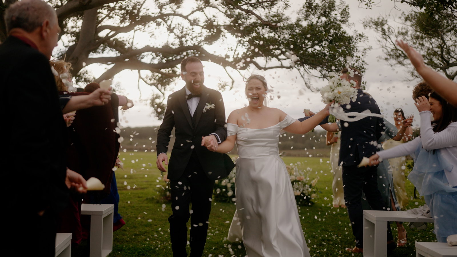 Still from Emily and Aaron's wedding film at Bimbadgen, Hunter Valley